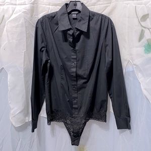 VICTORIA’S SECRET MODA INTERNATIONAL BLK COTTON/LACE THONG PANTY BODYSUIT SZ L